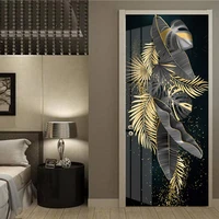 self adhesive door sticker modern luxury 3d golden banana leaf wallpaper living room bedroom door poster waterproof 3d stickers
