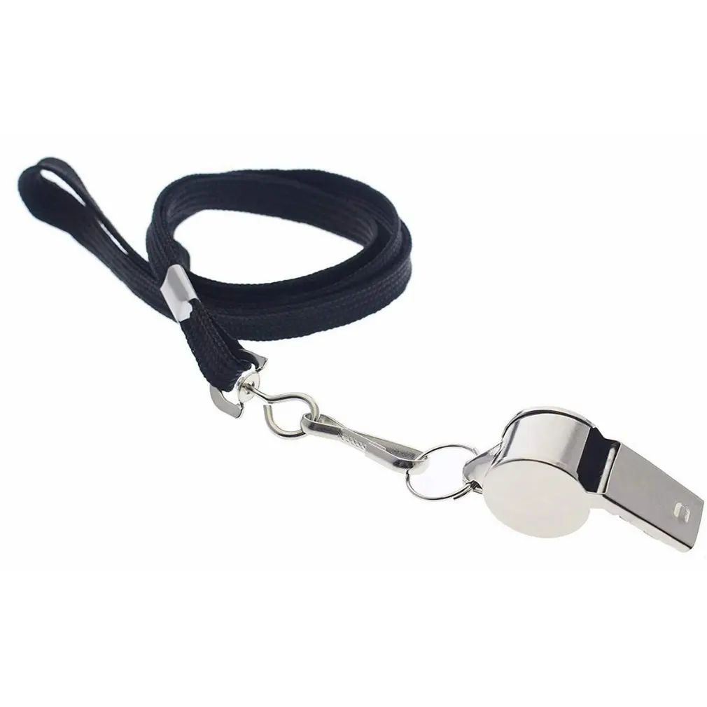 

Stainless Steel Whistle With Lanyard First Aid Fan Whistle Metal Sports Referee Loud And Clear Whistle