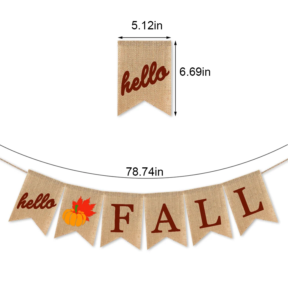 Rustic Hello Fall Banner with Pumpkin and Maple Leaf Autumn Halloween Thanksgiving Mantel Fireplace Garland Decoration | Дом и сад