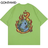 gonthwid tshirts streetwear fire flame earth butterfly print t shirts harajuku mens hip hop casual cotton short sleeve tops tees