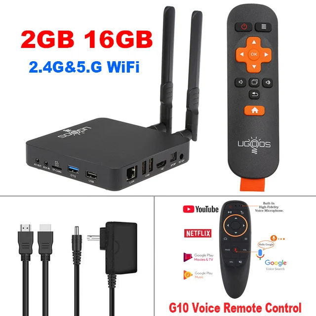 2G16G-G10 Voice RC UGOOS AM6 Android 9,0 Smart tv Box S922X DDR4 2 Гб ОЗУ 16 Гб ПЗУ 2,4G и 5G WiFi 1000M LAN BT5.0 4K HD Домашний медиаплеер телеприставка - Цвет: 2G16G-G10 Voice RC