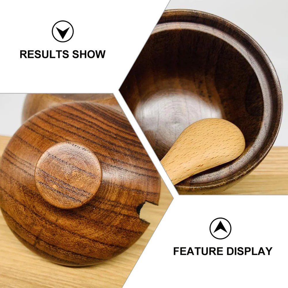 

Creative Wood Spice Jar with Spoon Seasoning Pot Salt Pepper Storage Jar