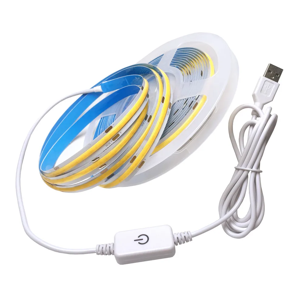 

Dimmable COB LED Strip 5V USB Touch Switch Flexible Led Tape FOB LED Band 320 LEDs/M High Density Linear Light 3000K 4000K 6000K