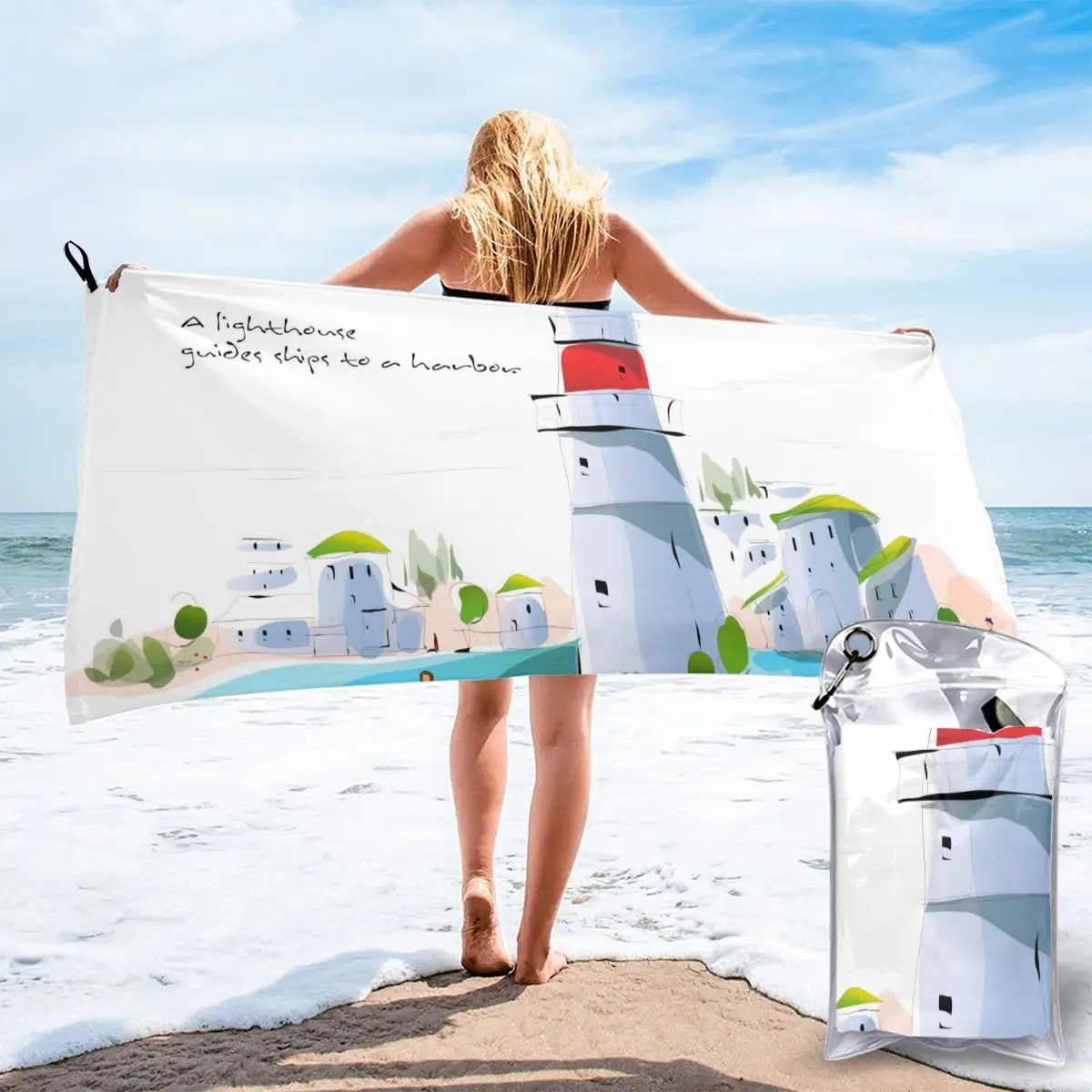 Быстросохнущее карманное полотенце с иллюстрацией маяков, портативное водное впитывающее полотенце, спортивное банное полотенце без пилл...