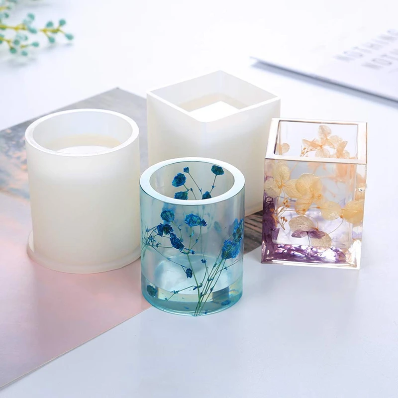 

Silicone Mold, 4 Pack Art Molds Include Round, Square, Cylinder, Silicone Molds For Concrete, Diy Coaster/Flower Pot/Pen Holder