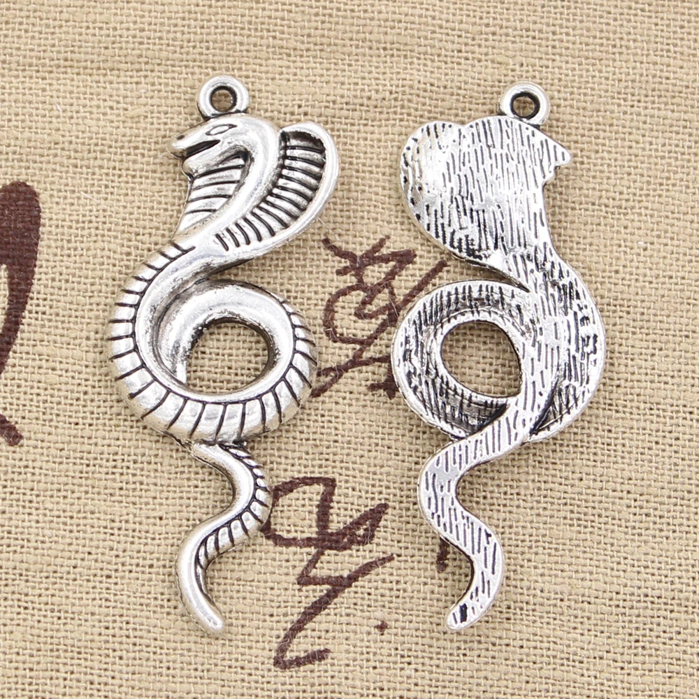 

4pcs Charms king cobra snake 49x19mm Antique Bronze Silver Color Pendants Making DIY Handmade Tibetan Finding Jewelry