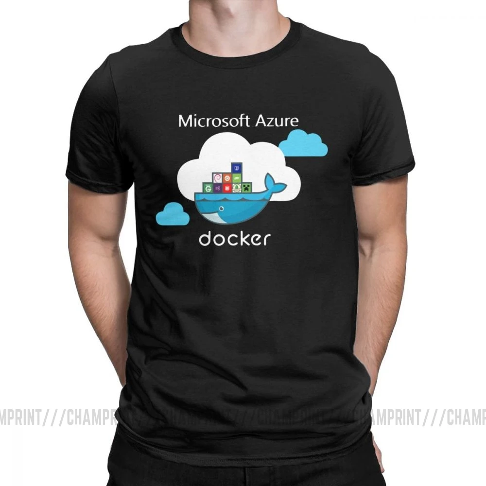 Мужские футболки Docker On Azure, одежда из чистого хлопка, крутые футболки с коротким рукавом и круглым воротником размера плюс - Цвет: Черный