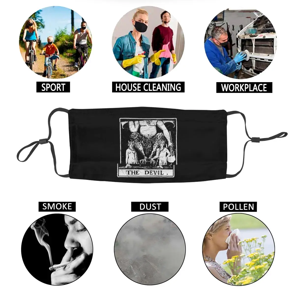 

The Devil Tarot Card Reusable Mouth Face Mask Anti Haze Dustproof Protection Cover Respirator