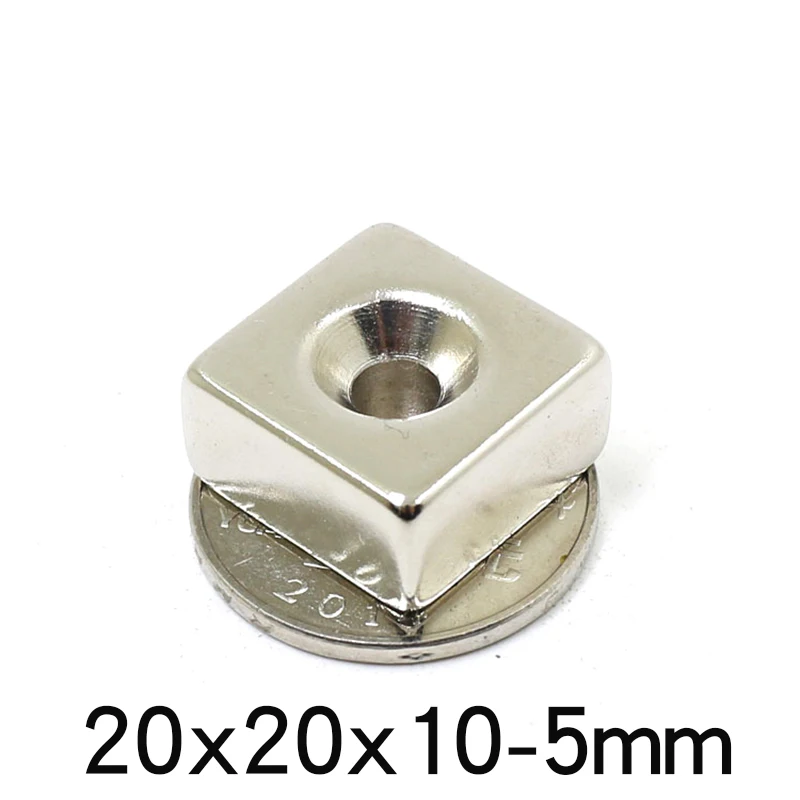 

2/5/10pcs Strong Quadrate 20x20x10-5mm Neodymium Magnet 2Hole 5mm NdFeB Magnetic Block Rare Earth Magnets 20*20*10-5mm