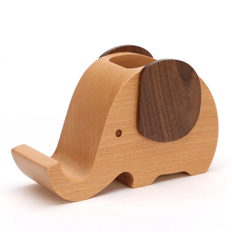 

Wooden Crafts phone holder Creative Ornaments Elephant Desktop Table Ornament Carving Model Home Office Decoration