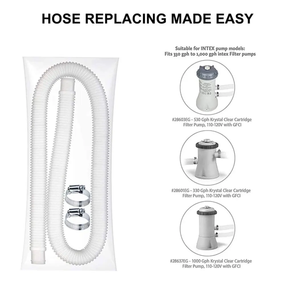 

Swimming Pool Replacement Hose Filter Pipe With Clamps For 300/330/530/1000 Gallon Pump Universal High Temperature Pump Hose