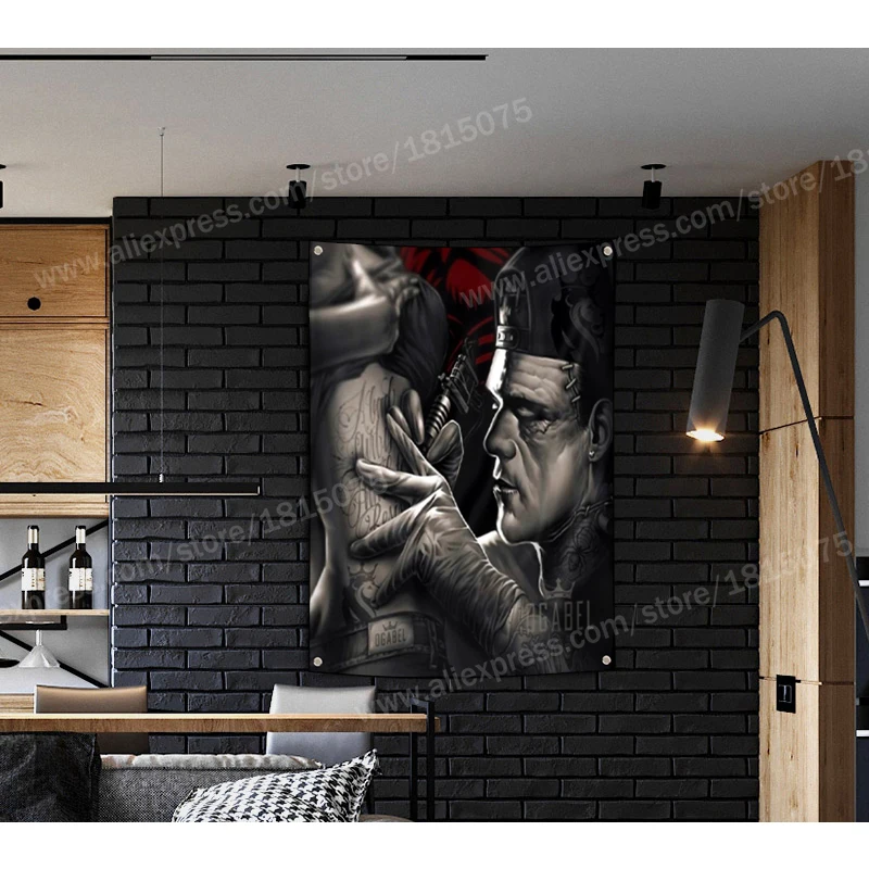 Skull Art Tattoo Artist Posters Flag Banner Home Decoration Hanging 4 Gromments In Corners 3*5FT 144CM*96CM | Дом и сад