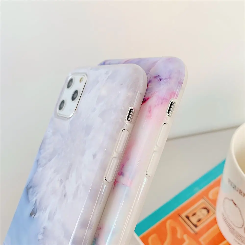 

Glossy Blue Purple Marble Dream Shell Phone Case For iPhone XR XS 11 Pro Max 8 7 6 6S Plus Soft TPU Silicone Back Cover Coques
