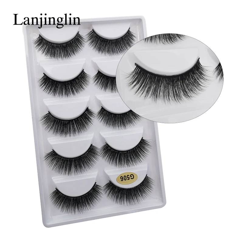 LANJINGLIN 1/3/5 пар 3D из меха норки накладные ресницы натуральные длинные ресницы тонкие Макияж Наращивание ресниц пикантные Поддельные Ресницы cilios