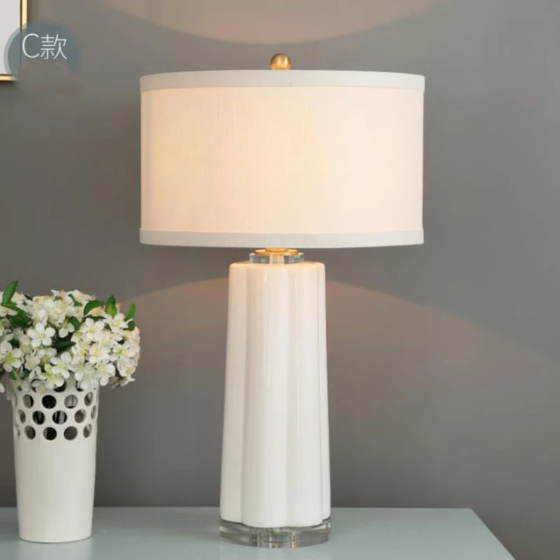 

Art Deco LED ceramic table lamps decorative foyer study bedroom table light Minimalist ceramic table lamps with fabric lampshade