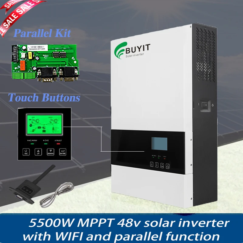 

Parallel Touch Buttons 5.5KW Solar Inverter 500Vdc 100A MPPT 48V Off Grid Pure Sine Wave Can Activate LifePO4 Battery With WIFI