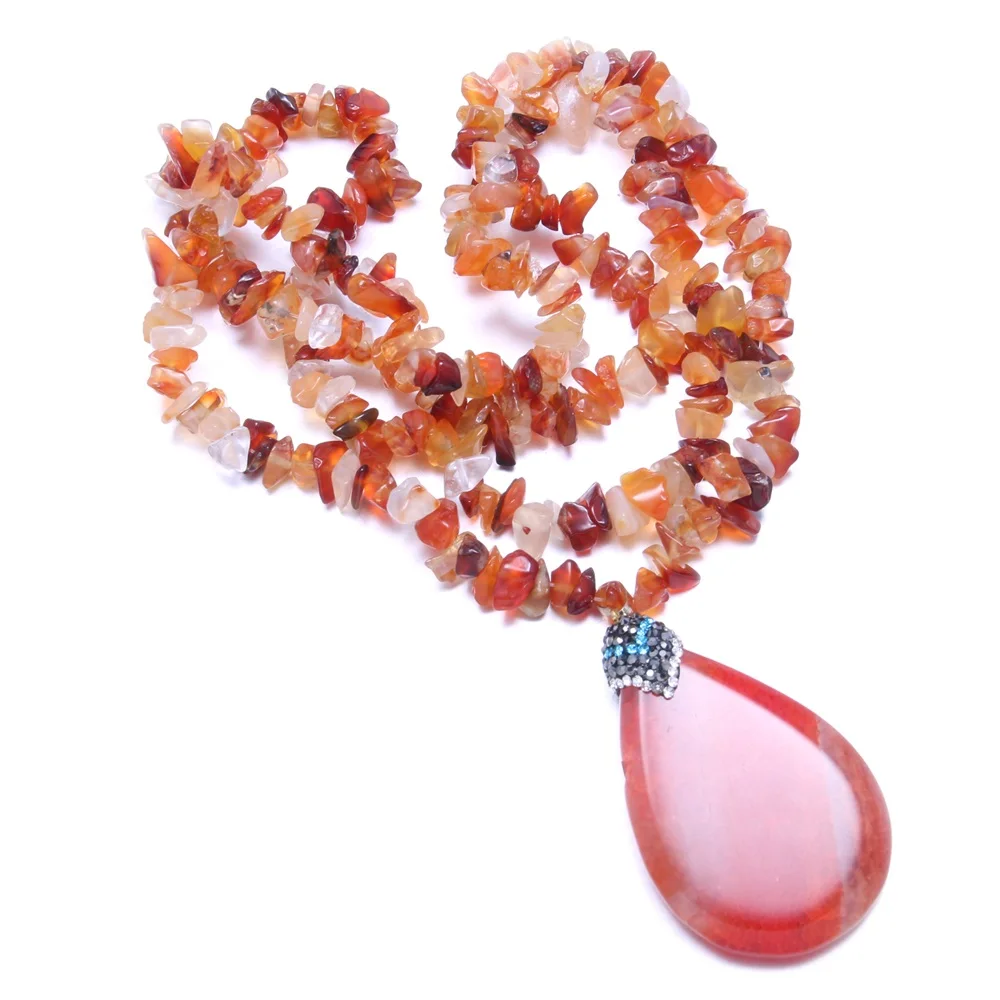 

Drop-shaped Red Agates Pendant Necklace Reiki Healing Natural Stone Amulet DIY Jewelry Gift Chain Length 80cm