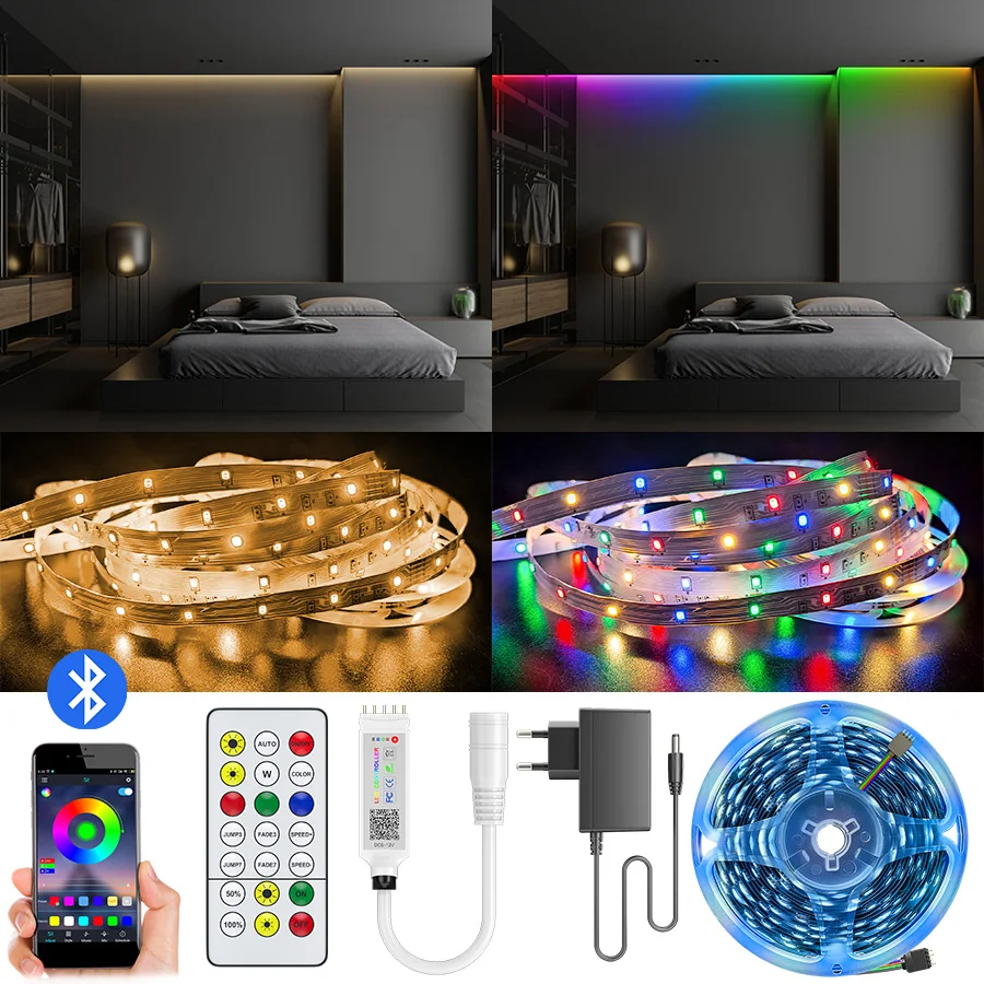Светодиодная лента Luces LED RGB 2835 SMD RGBWW 5 м 10 15 гибкая светодиодная диодный пульт