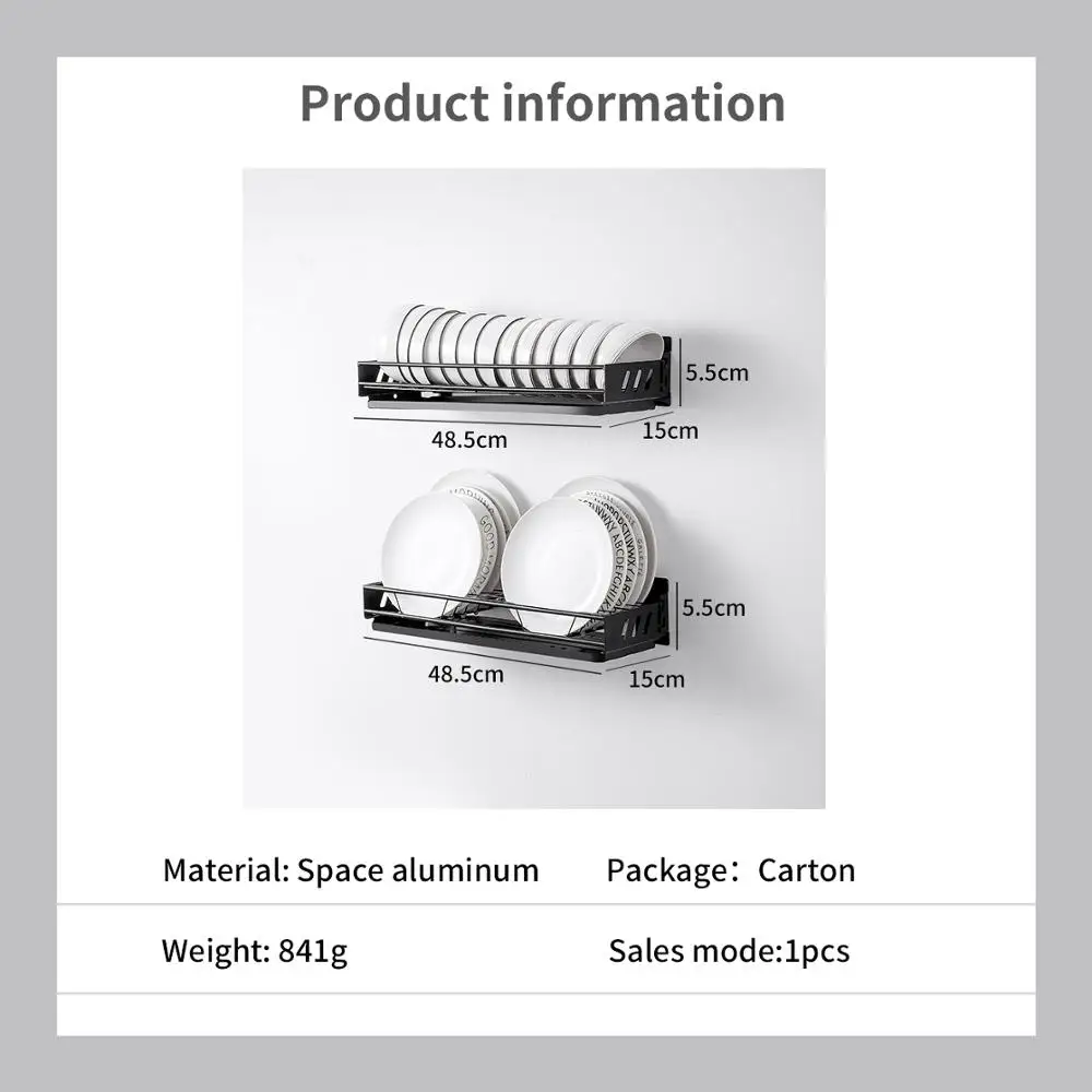 

Space Aluminum Dish Drain Rack Wall Hanging Free Perforation Kitchen Multifunctional Shelf