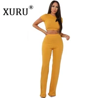 xuru autumn new womens jumpsuit set casual high elastic cotton pit wide legs jumpsuit two piece set