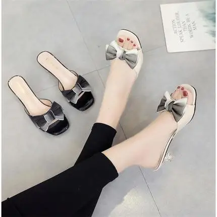 Новые женские летние шлепанцы с бантом женская обувь красным пикантные сандалии