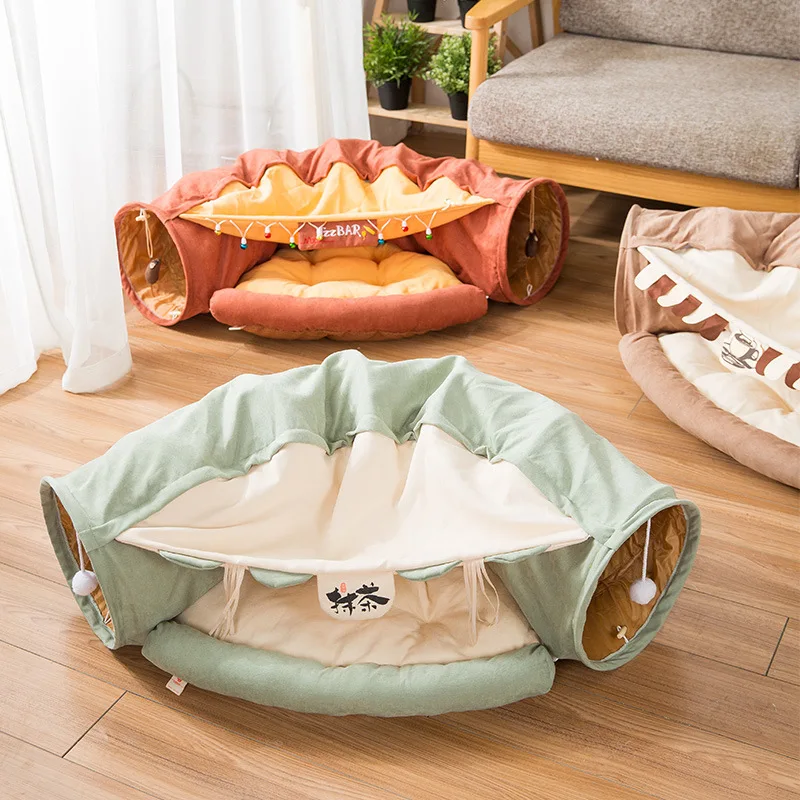 

Puppy Tunnel Tube Cat Bed Pet Removeable Collapsible Interactive Play Toys with Plush Balls Pet Nest Plastic Breathable Mercery