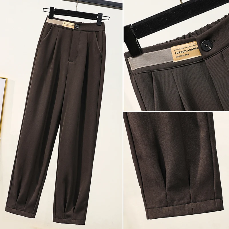 

Plus Size Women Suit Pants Office Lady Trousers 2021 Spring High Waist Koeran Style Solid Loose Harem Pants Female