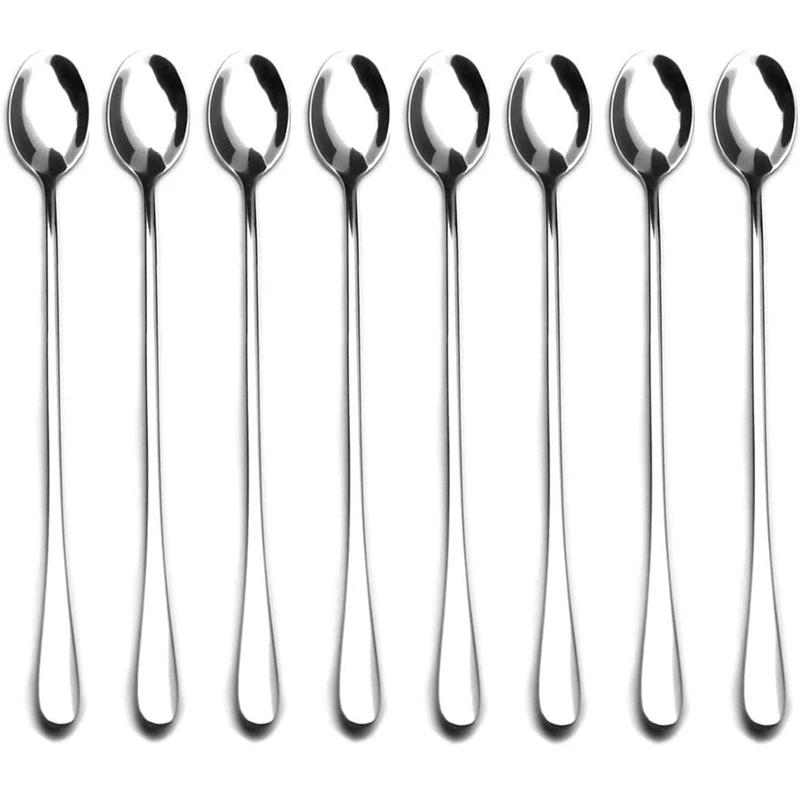 

9-Inch Long Handle Stirring Spoon,Soup Spoon, Ice Tea Coffee Spoon, Stainless Steel Cocktail Mixing Spoons - Set of 8