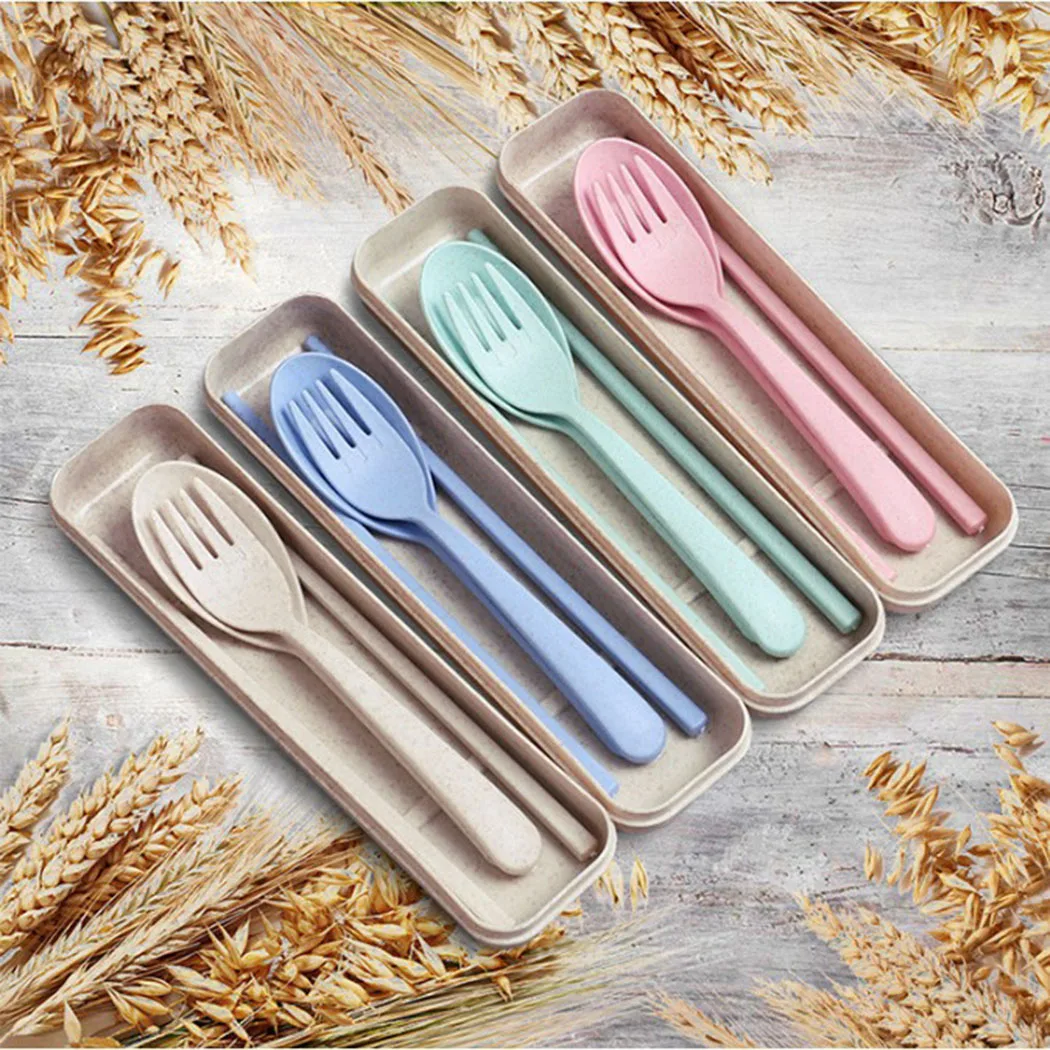

3 In 1 Cutlery Set Portable Fork Chopstick Set With Organizer Box Reusable Outdoor Tableware Camping Cooking Supplies