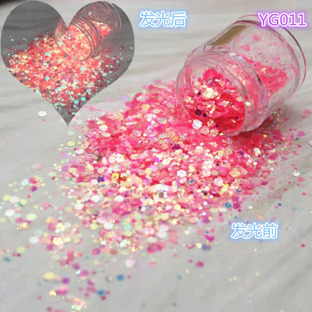 

50g/Pack Nail Glitter Powder 12 Color Luminous Hexagon Chunky Flake Glow in the Dark Manicure Decorations Nail Art Sequins WS#11