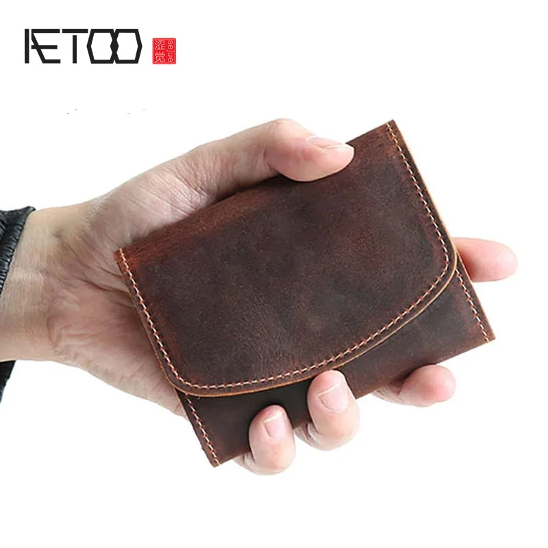 AETOO ручной работы ретро кошелек мужской кожаный короткий кошелек многофункциональный верхний слой воловья кожа клип поперечное сечение Молодежная Корейская версия