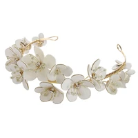 fashion new arrival hot bride hair accessories white rose flowers petal acess%c3%b3rios para noivas light golden wedding headband