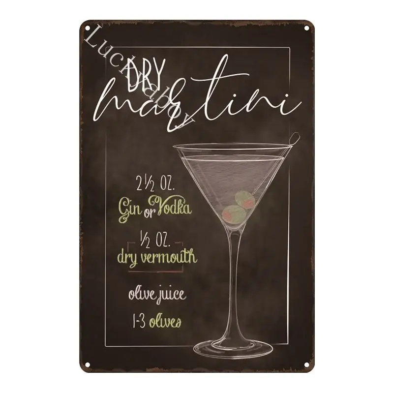 [Luckyaboy]Martini Mojito Cocktail Vintage Tin Signs Wall Plaque Custom Metal Painting Antique Gift home bar Pub Decor AL035 - Цвет: UV1559