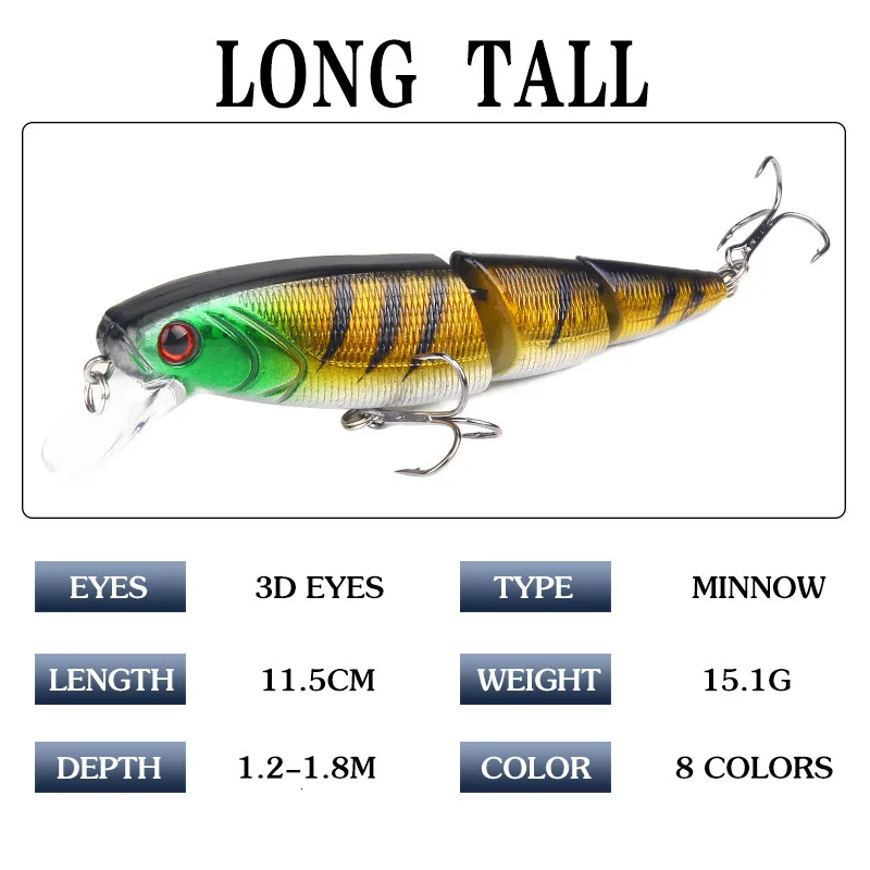 Swimbait Fishing Lure Minnow Three Section Bait Weights 11.5cm/15g Holographic Bass Lure Jerkbait Mino Swim Bait Saltwater Lures