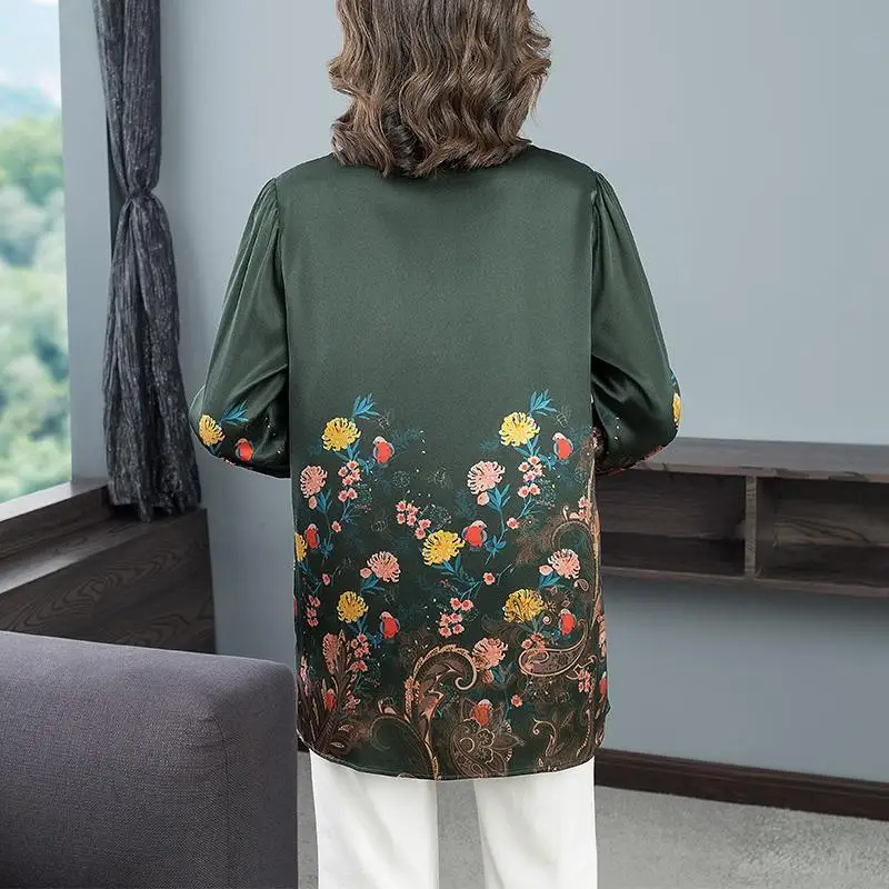 

Loose imitation silk shirt women's long-sleeved spring and autumn new fashion printed western-style national style blouse