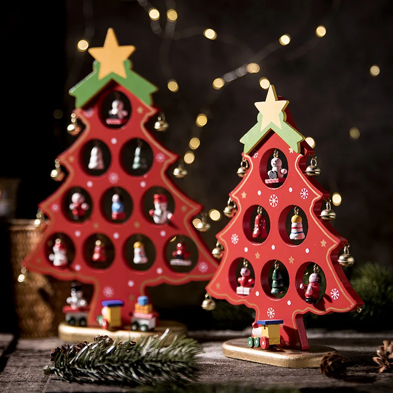 

DIY Stereo Wooden Christmas Tree with Mini Pendant Ornaments Scene Layout Xmas Tree Table Desk Decoration Gift