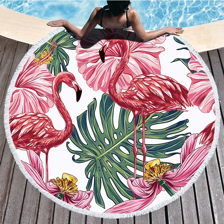 Popular Flamingo Series Summer Beach Towel Tropical Leaf Soft bath towel Pink Round Mat Outdoor Swimming 150cm Large Gift |