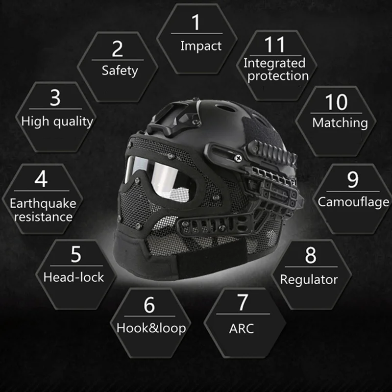 

Army Tactical Helmet with Full Face Mask Protection Military Airsoft Paintball Mask Outdoor Hunting Shooting CS Sports Helmets