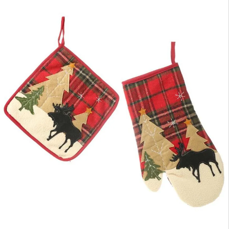 Рождественские рукавицы для духовки теплоизоляционные перчатки барбекю