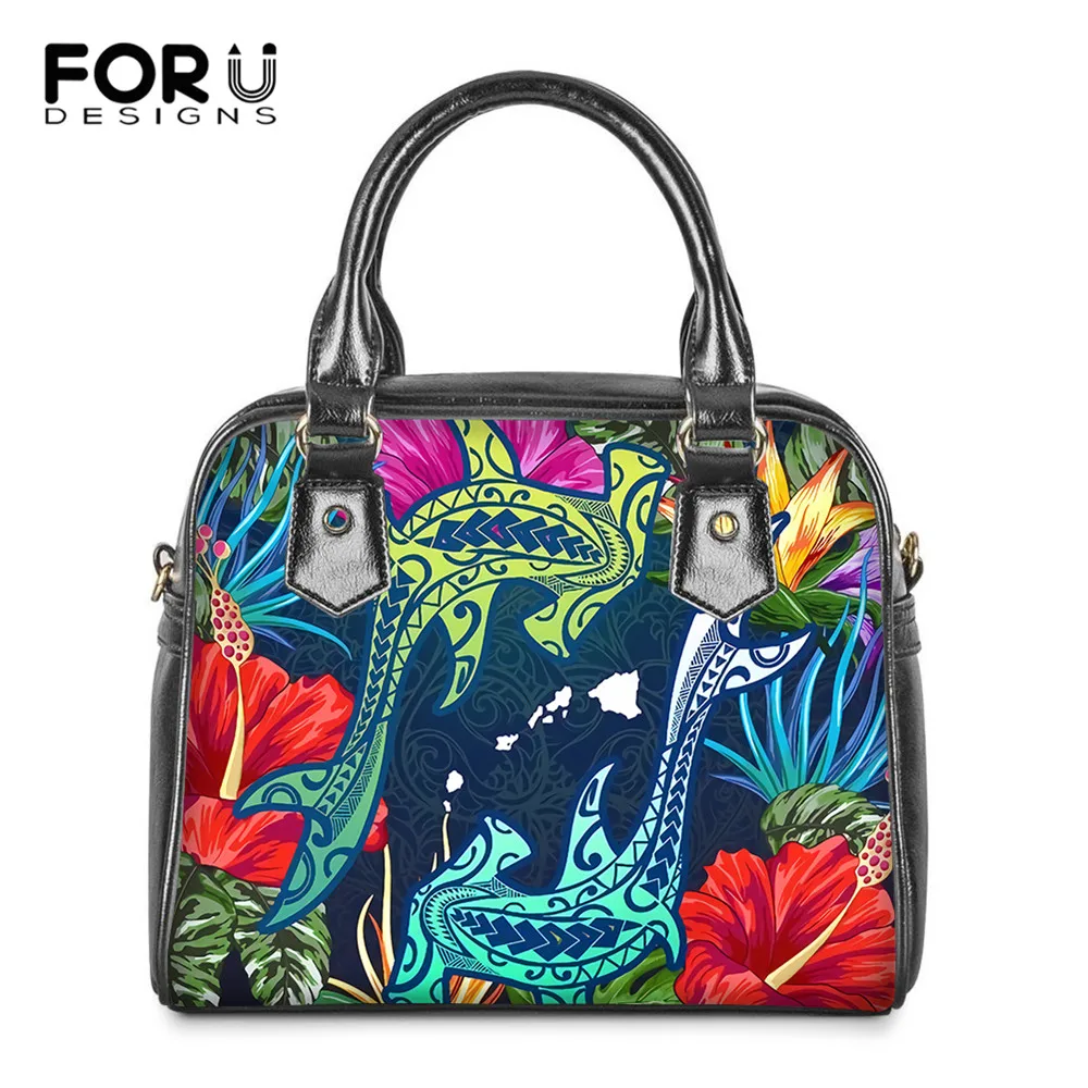 

FORUDESIGNS Bag Female Hawaii Shark Tropical Color Pattern Brand Designer Casual Tote Bags Pu Leather Shoulder Messenger Sac Hot