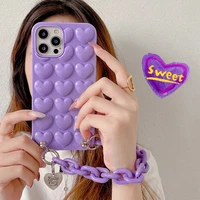 korean love heart purple bracelets chain soft silicone phone case for iphone 12 pro max mini 11 pro xr x xs 7 8 6s plus se 2020