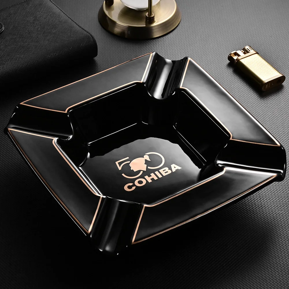 COHIBA модная пепельница для сигар, 4 слота, керамическая пепельница для сигар с большим диаметром для дома, офиса, отеля, держатель для табачно...