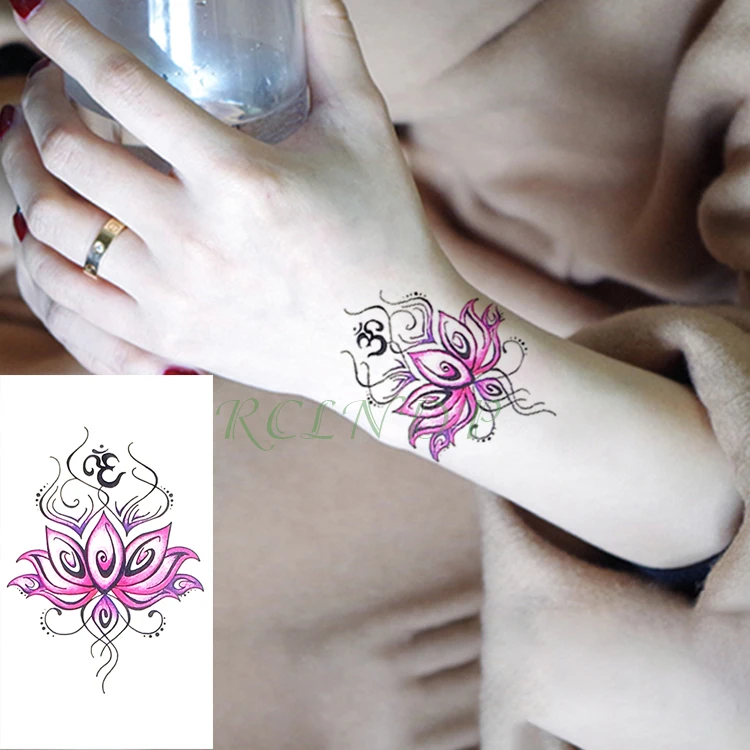 

Waterproof Temporary Tattoo Sticker Lotus totem Mandala Fake Tatto Flash Tatoo Tatouage Wrist Foot Hand Arm For Girl Women Men
