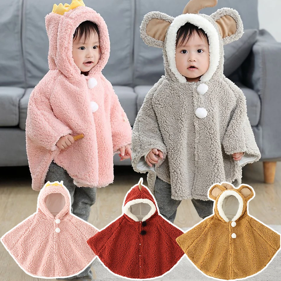 Baby Boys Warm Outerwear Autumn Winter Newborn Baby Girl Lamb Cashmere Cloak Toddler Clothing Fleece Mantle 0-3 Years