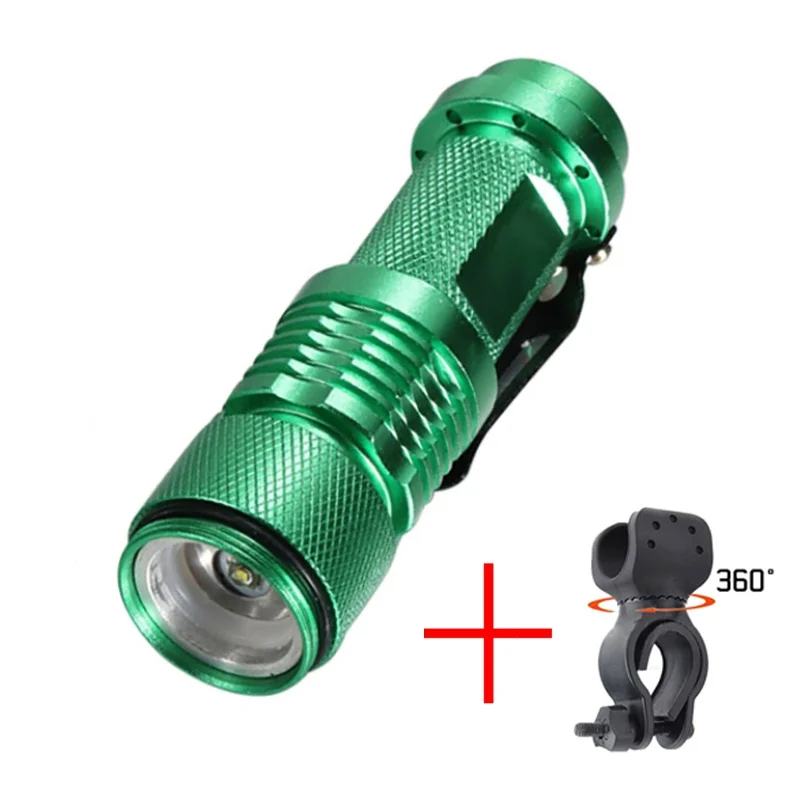 flashlight and clip Мини-велосипедный светодиодный светильник 350 люменов велосипедный передний фонарь Водонепроницаемый зум-светильник с регулируемым фокусом перезаряжаемый велосипедный светильник - Цвет: flashlight and clip