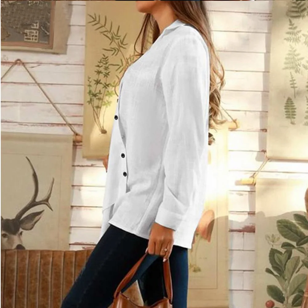 

2021 Spring and Autumn Lapel Long Sleeve Temperament Commuter Single-breasted Solid Color Joker Shirt Blouses Femme Tops