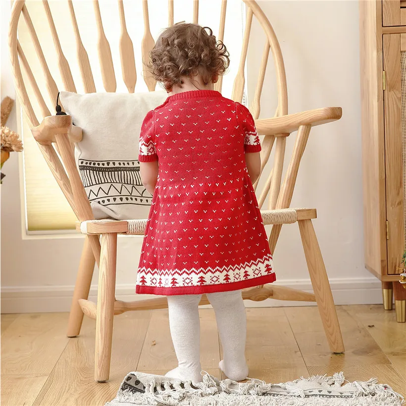 Трикотажное детское платье Рождественская одежда для маленьких девочек с оленем