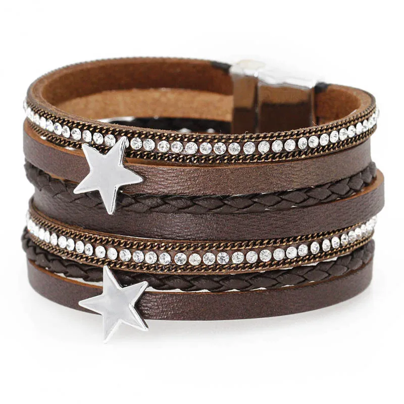 

European And American Pop Accessories Simple Retro Temperament National Style Leather Jewelry Magnet Star Moon Bracelet Lady