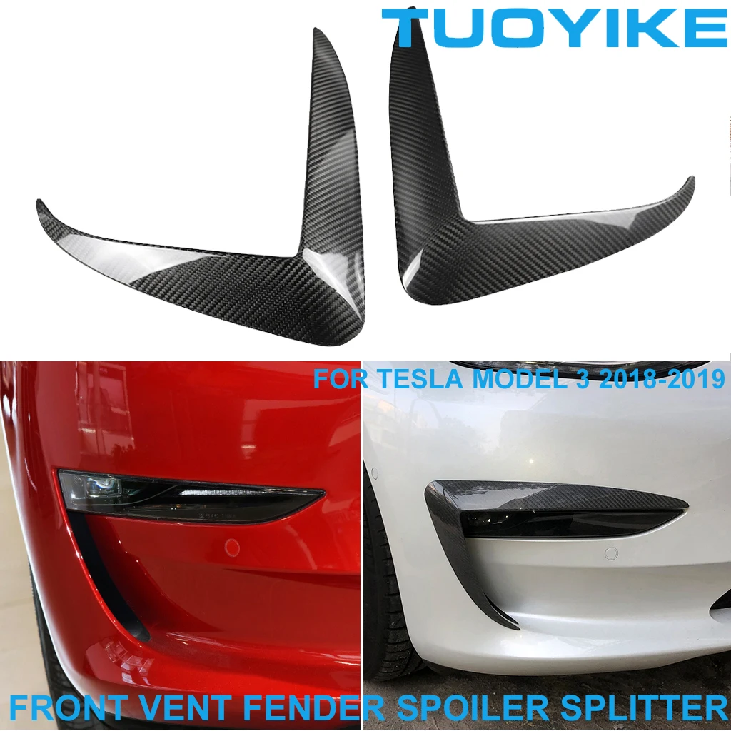 spesifikasi 2 Buah Kit Bibir Spliter Bumper Depan Serat Karbon Kering Asli Gaya Mobil Bentuk Pisau Udara Untuk Tesla Model3 Model 3 2018-2019