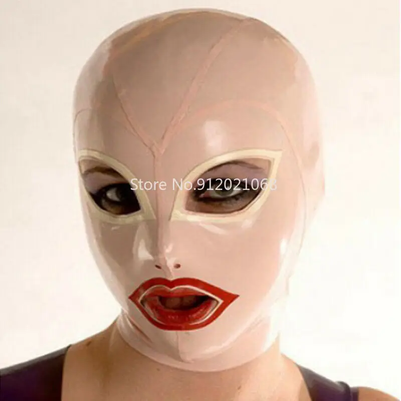 

Latex Hood Back Zipper Rubber Mask for Beautiful Girl Club Wear Women Halloween Cosplay Costume